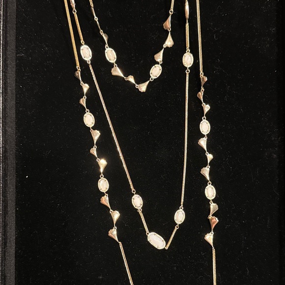 Kendra Scott 3 Strand Layered Gold and White Stone Women's Necklace